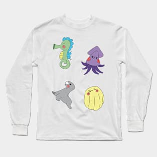 Fish and Sea Life, Funny Kawaii Fish and Sea Life Long Sleeve T-Shirt